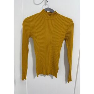 NWT‎ H&M Mustard Yellow Ribbed Knit Mock Neck Long Sleeve Top XS